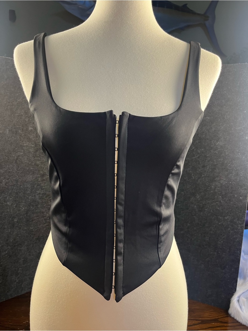 Black Structured Corset Camisole with Front Hook Closure